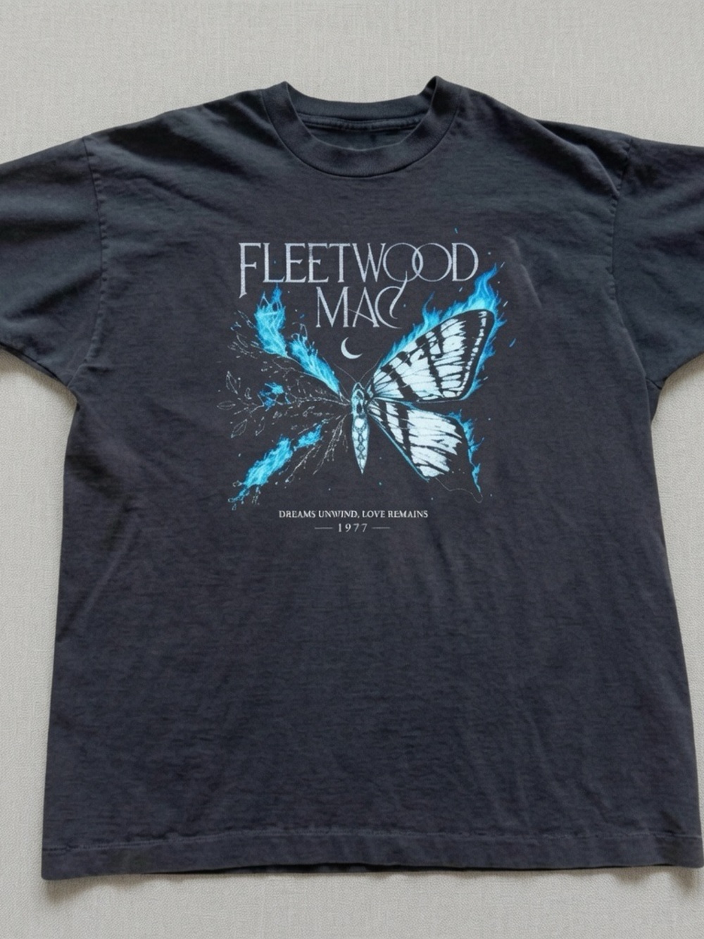 Black Graphic Tee with Blue Butterfly